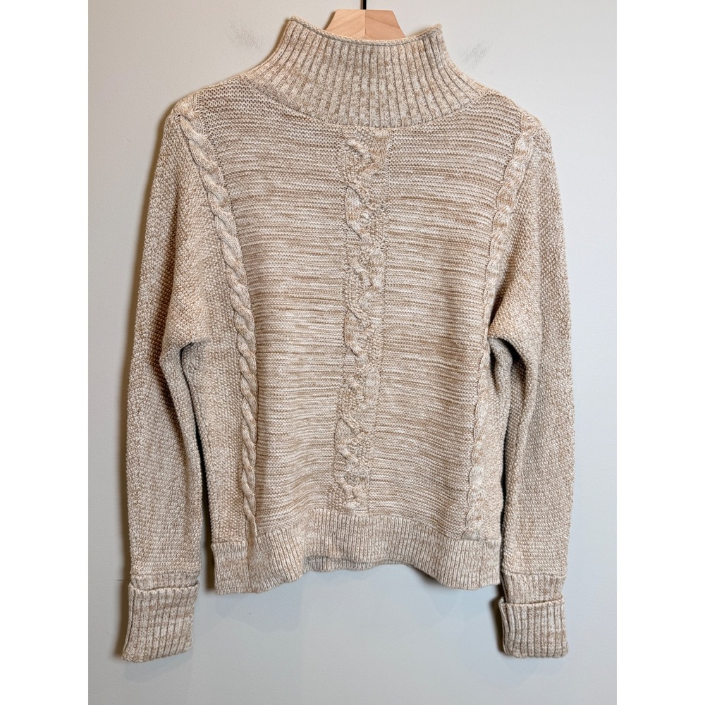 Gap Cable Knit Mock Neck Sweater Beige Oatmeal Heather S Cozy Soft Cotton Preppy